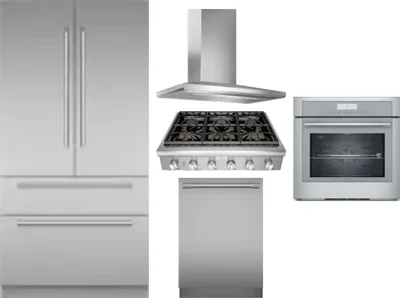 5 Piece Package Includes Refrigerator, Cooktop, Wall Oven, Hood And Dishwasher