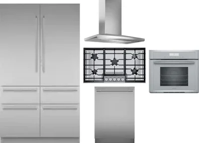 5 Piece Package Includes Refrigerator, Cooktop, Wall Oven, Hood And Dishwasher