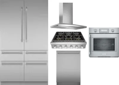 5 Piece Package Includes Refrigerator, Cooktop, Wall Oven, Hood And Dishwasher