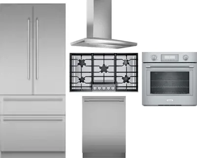 5 Piece Package Includes Refrigerator, Cooktop, Wall Oven, Hood And Dishwasher