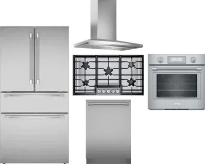 5 Piece Package Includes Refrigerator, Cooktop, Wall Oven, Hood And Dishwasher