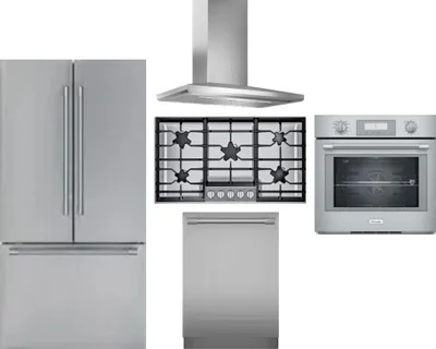 5 Piece Package Includes Refrigerator, Cooktop, Wall Oven, Hood And Dishwasher