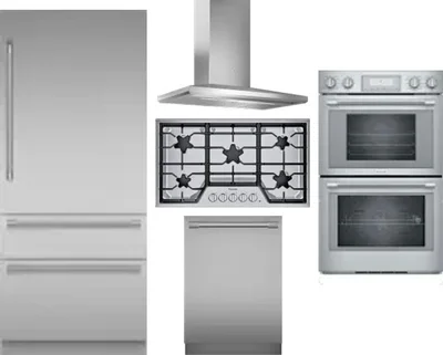 5 Piece Package Includes Refrigerator, Cooktop, Wall Oven, Hood And Dishwasher