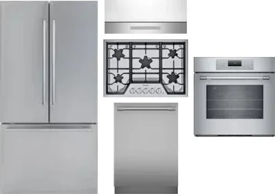 5 Piece Package Includes Refrigerator, Cooktop, Wall Oven, Hood And Dishwasher