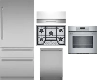5 Piece Package Includes Refrigerator, Cooktop, Wall Oven, Hood And Dishwasher