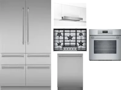 5 Piece Package Includes Refrigerator, Cooktop, Wall Oven, Hood And Dishwasher