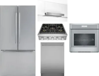5 Piece Package Includes Refrigerator, Cooktop, Wall Oven, Hood And Dishwasher