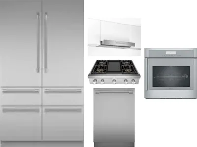 5 Piece Package Includes Refrigerator, Cooktop, Wall Oven, Hood And Dishwasher