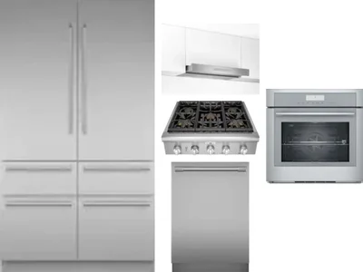 5 Piece Package Includes Refrigerator, Cooktop, Wall Oven, Hood And Dishwasher