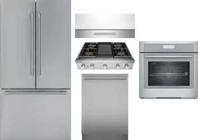 5 Piece Package Includes Refrigerator, Cooktop, Wall Oven, Hood And Dishwasher