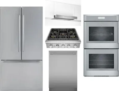 5 Piece Package Includes Refrigerator, Cooktop, Wall Oven, Hood And Dishwasher