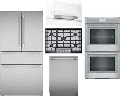 5 Piece Package Includes Refrigerator, Cooktop, Wall Oven, Hood And Dishwasher