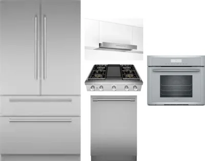 5 Piece Package Includes Refrigerator, Cooktop, Wall Oven, Hood And Dishwasher