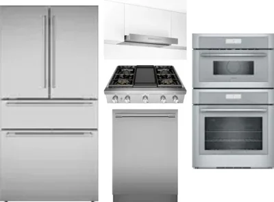 5 Piece Package Includes Refrigerator, Cooktop, Wall Oven, Hood And Dishwasher