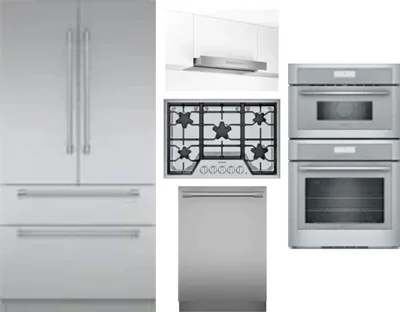 5 Piece Package Includes Refrigerator, Cooktop, Wall Oven, Hood And Dishwasher