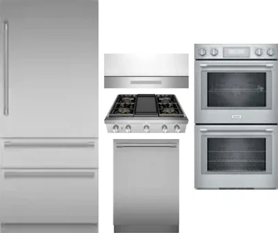 5 Piece Package Includes Refrigerator, Cooktop, Wall Oven, Hood And Dishwasher
