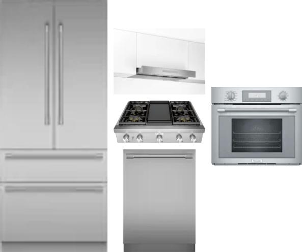5 Piece Package Includes Refrigerator, Cooktop, Wall Oven, Hood And Dishwasher