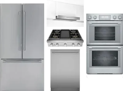5 Piece Package Includes Refrigerator, Cooktop, Wall Oven, Hood And Dishwasher