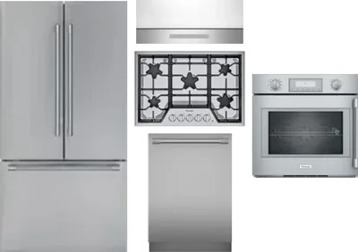 5 Piece Package Includes Refrigerator, Cooktop, Wall Oven, Hood And Dishwasher