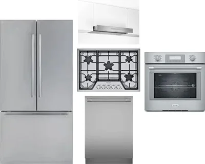 5 Piece Package Includes Refrigerator, Cooktop, Wall Oven, Hood And Dishwasher