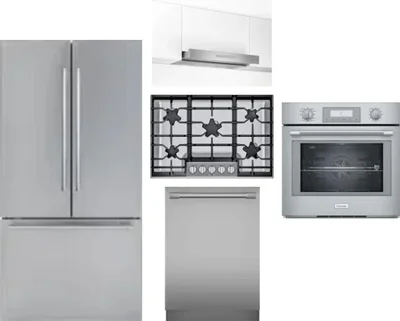 5 Piece Package Includes Refrigerator, Cooktop, Wall Oven, Hood And Dishwasher