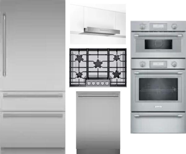 5 Piece Package Includes Refrigerator, Cooktop, Wall Oven, Hood And Dishwasher