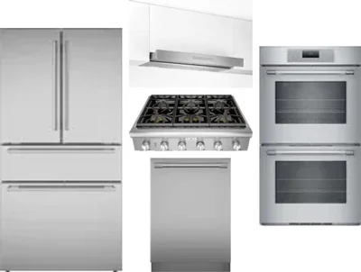 5 Piece Package Includes Refrigerator, Cooktop, Wall Oven, Hood And Dishwasher