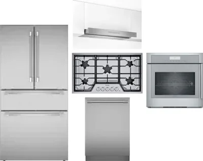 5 Piece Package Includes Refrigerator, Cooktop, Wall Oven, Hood And Dishwasher