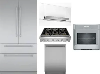 5 Piece Package Includes Refrigerator, Cooktop, Wall Oven, Hood And Dishwasher