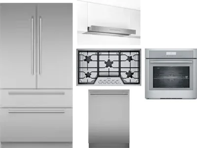 5 Piece Package Includes Refrigerator, Cooktop, Wall Oven, Hood And Dishwasher