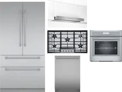 5 Piece Package Includes Refrigerator, Cooktop, Wall Oven, Hood And Dishwasher