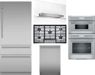 5 Piece Package Includes Refrigerator, Cooktop, Wall Oven, Hood And Dishwasher