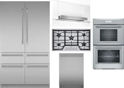5 Piece Package Includes Refrigerator, Cooktop, Wall Oven, Hood And Dishwasher