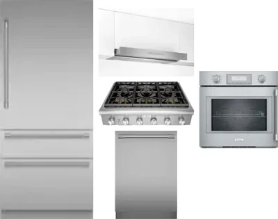 5 Piece Package Includes Refrigerator, Cooktop, Wall Oven, Hood And Dishwasher