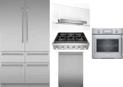 5 Piece Package Includes Refrigerator, Cooktop, Wall Oven, Hood And Dishwasher