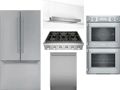 5 Piece Package Includes Refrigerator, Cooktop, Wall Oven, Hood And Dishwasher