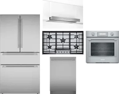 5 Piece Package Includes Refrigerator, Cooktop, Wall Oven, Hood And Dishwasher