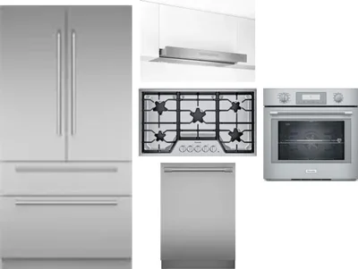5 Piece Package Includes Refrigerator, Cooktop, Wall Oven, Hood And Dishwasher
