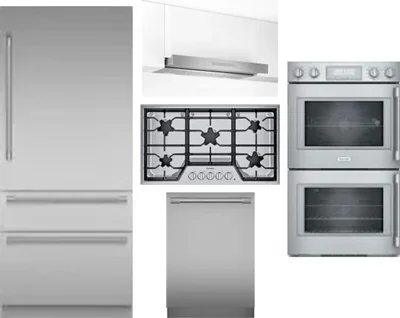 5 Piece Package Includes Refrigerator, Cooktop, Wall Oven, Hood And Dishwasher