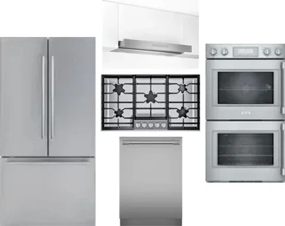 5 Piece Package Includes Refrigerator, Cooktop, Wall Oven, Hood And Dishwasher