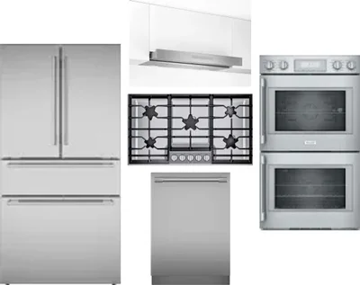 5 Piece Package Includes Refrigerator, Cooktop, Wall Oven, Hood And Dishwasher
