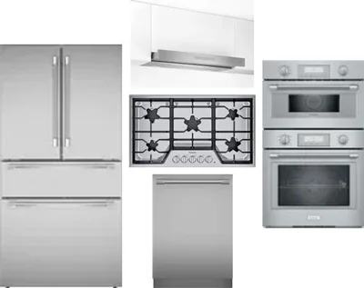 5 Piece Package Includes Refrigerator, Cooktop, Wall Oven, Hood And Dishwasher