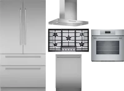 5 Piece Package Includes Refrigerator, Cooktop, Wall Oven, Hood And Dishwasher
