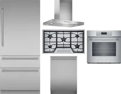 5 Piece Package Includes Refrigerator, Cooktop, Wall Oven, Hood And Dishwasher