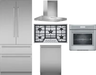 5 Piece Package Includes Refrigerator, Cooktop, Wall Oven, Hood And Dishwasher