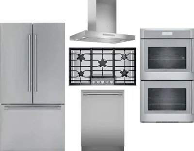 5 Piece Package Includes Refrigerator, Cooktop, Wall Oven, Hood And Dishwasher