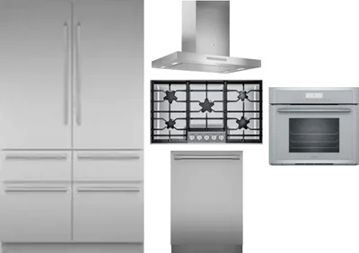 5 Piece Package Includes Refrigerator, Cooktop, Wall Oven, Hood And Dishwasher