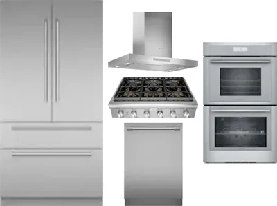 5 Piece Package Includes Refrigerator, Cooktop, Wall Oven, Hood And Dishwasher