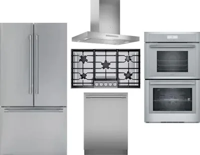 5 Piece Package Includes Refrigerator, Cooktop, Wall Oven, Hood And Dishwasher