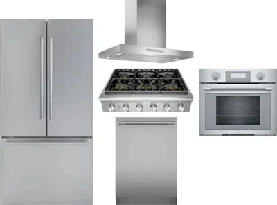 5 Piece Package Includes Refrigerator, Cooktop, Wall Oven, Hood And Dishwasher